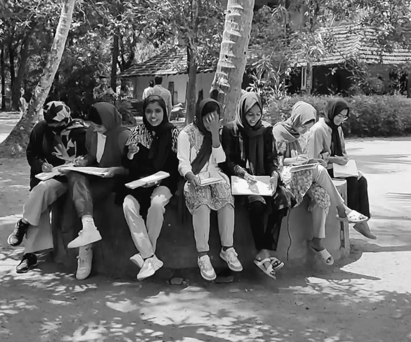 Interior design students during place visit time